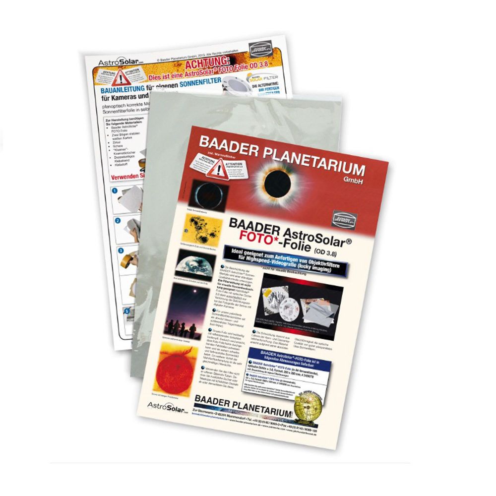 Caratteristiche tecniche e prezzi filtro solare Astrosolar Baader Planetarium in foglio 20X29 densità 3.8